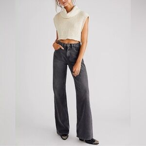 Free People Tinsley Baggy High Rise Straight Leg Jeans Blowout Black Sz 26